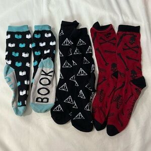 Three Pairs of Book Themed Socks